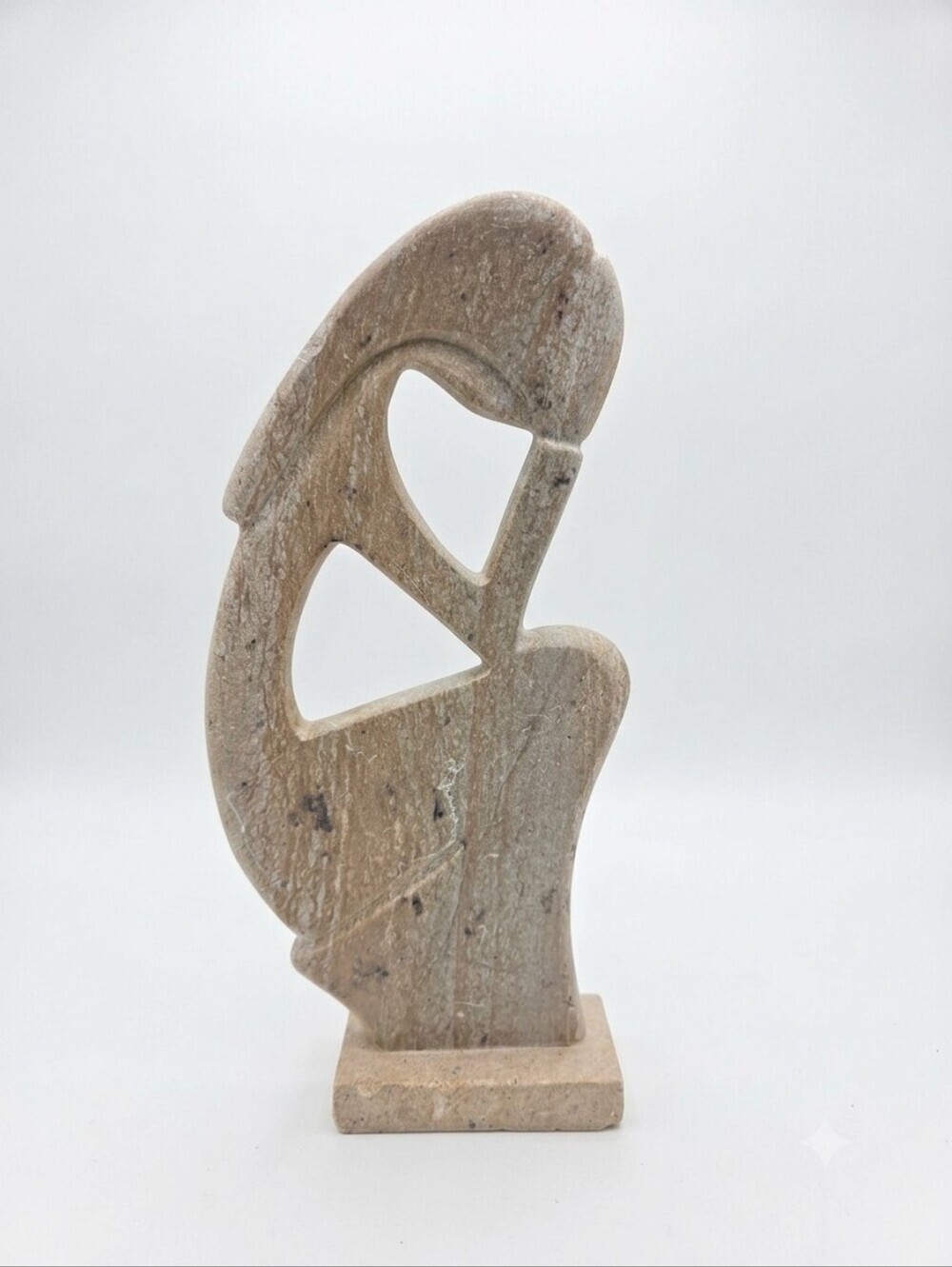 Vintage Hand Carved Soapstone Abstract Thinker Sculpture Modernist Figurine 8.5"